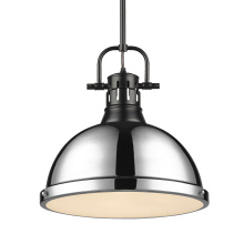 Golden 3604-L BLK-CH - Yep by Golden Lighting Duncan 1-light 14in Rod Hung Pendant in Matte Black and Chrome shade